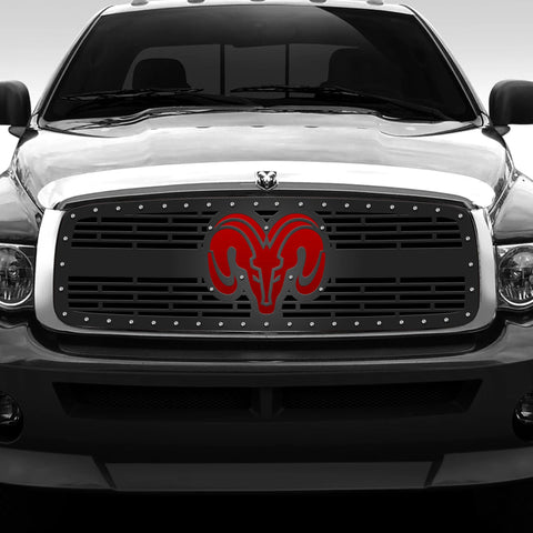 Dodge Ram Steel Grille ('02-'05) Red RAM HEAD v2 - RacerX Customs | Auto Graphics, Truck Grilles and Accessories