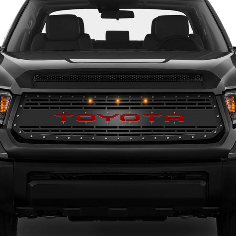 Toyota Tundra Steel Grille ('14-'17) RED TOYOTA with LED Lights