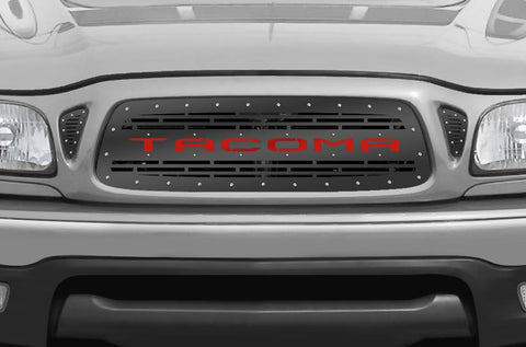 Toyota Tacoma Steel Grill ('01-'04) Red TACOMA Logo v2 - RacerX Customs | Truck Graphics, Grilles and Accessories
