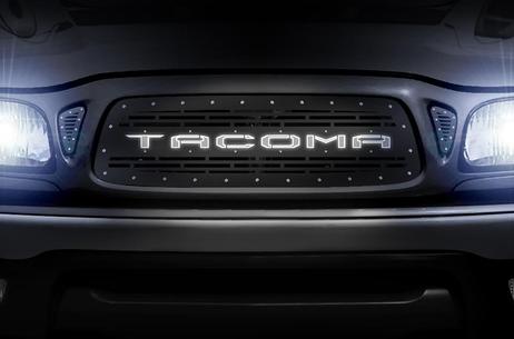 Toyota Tacoma LED X-Lite Grille ('01-'04) TACOMA Logo v2 - RacerX Customs | Truck Graphics, Grilles and Accessories