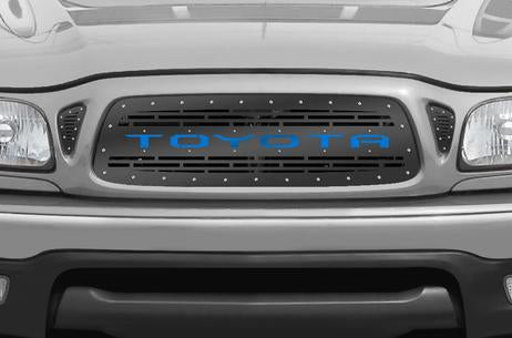 Toyota Tacoma Steel Grill ('01-'04) Blue TOYOTA Logo v3 - RacerX Customs | Truck Graphics, Grilles and Accessories