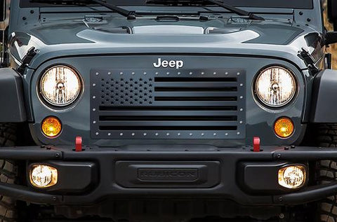 Jeep Wrangler Grille ('07-'16) Black Steel - STARS & STRIPES - RacerX Customs | Truck Graphics, Grilles and Accessories