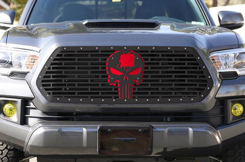 Toyota Tacoma Steel Grille - PUNISHER with RED Accents (2018-2019) - RacerX Customs