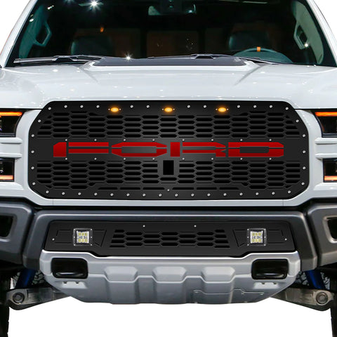 Steel Grille for Ford Raptor SVT ('17-'20) - FORD w/ Red Acrylic Underlay