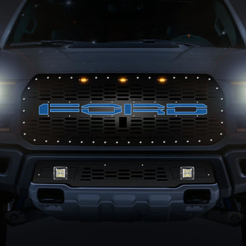 Steel Grille for Ford Raptor SVT ('17-'20) - FORD BLUE LED X-LITE