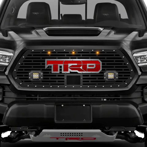 Toyota Tacoma Grille w/LED Light Pods, Raptor Lights, SS Outlined, Red Underlay TRD (18-22)