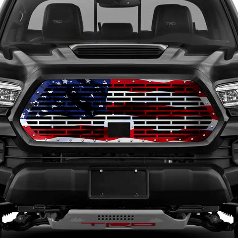 Toyota Tacoma Steel Grille ('18-'22) Printed USA Wavy Flag