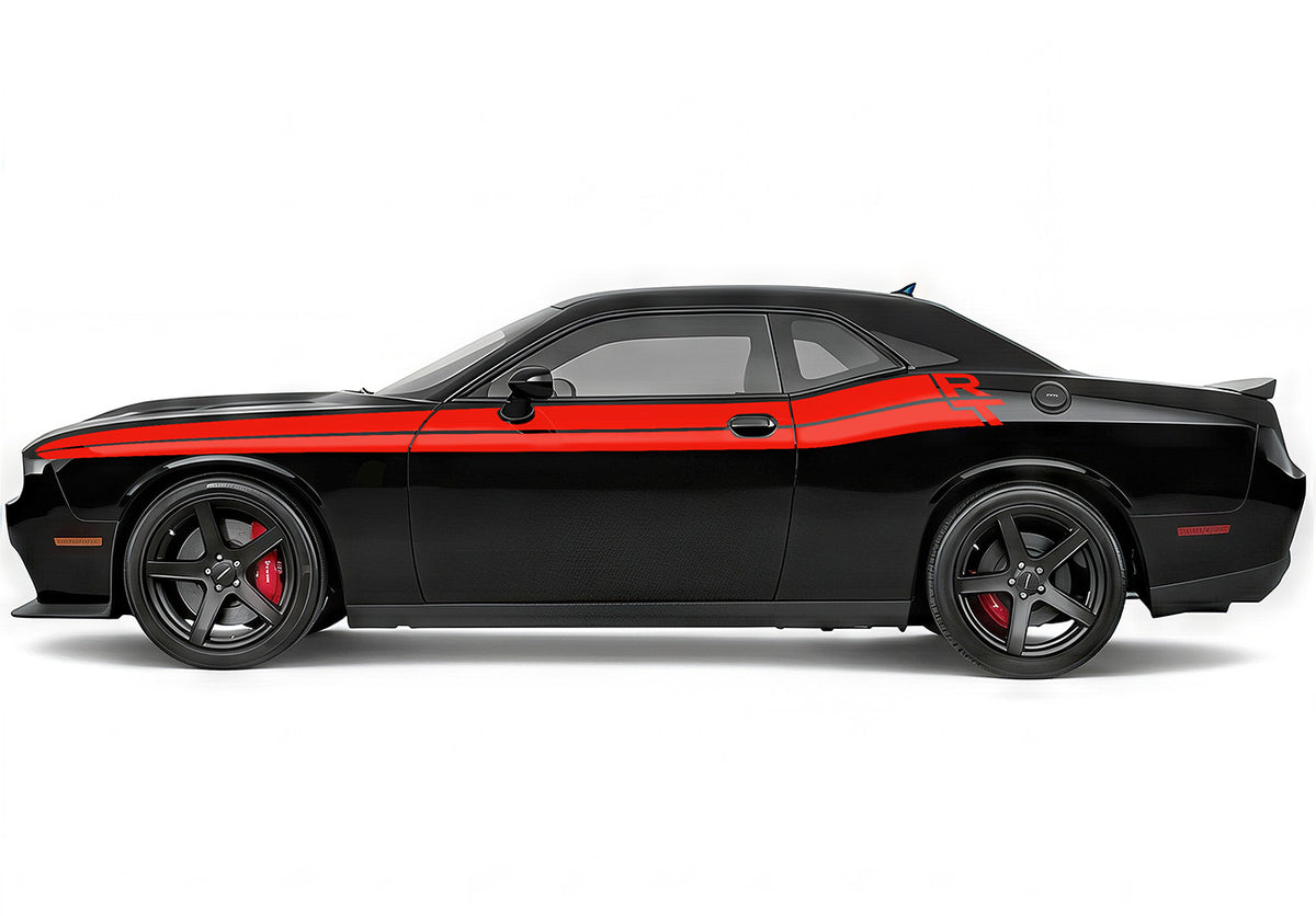 2022 Dodge Challenger with Red RT Stripes Graphics on a white backdrop