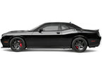 Black Dodge Challenger with Silver RT Stripes on a white background