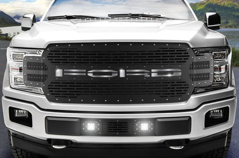Ford F150 Black Steel Grille ('18-'20) FORD with Stainless Steel Underlay