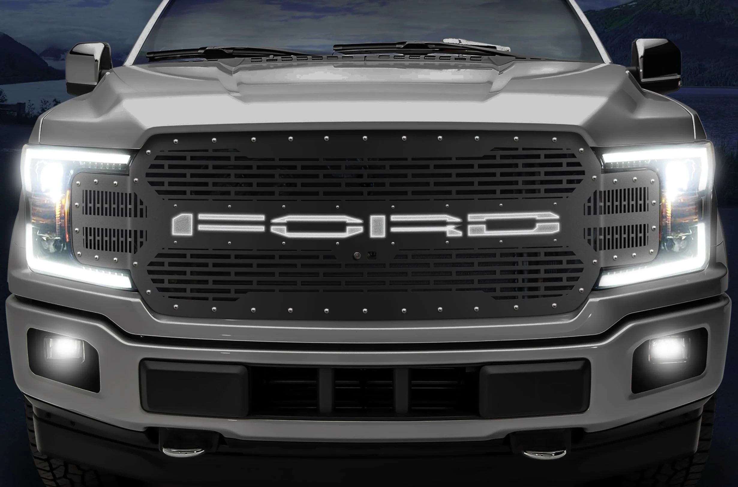 Ford F150 Black Steel Grille ('18-'20) FORD with XLite (LED Underlay)