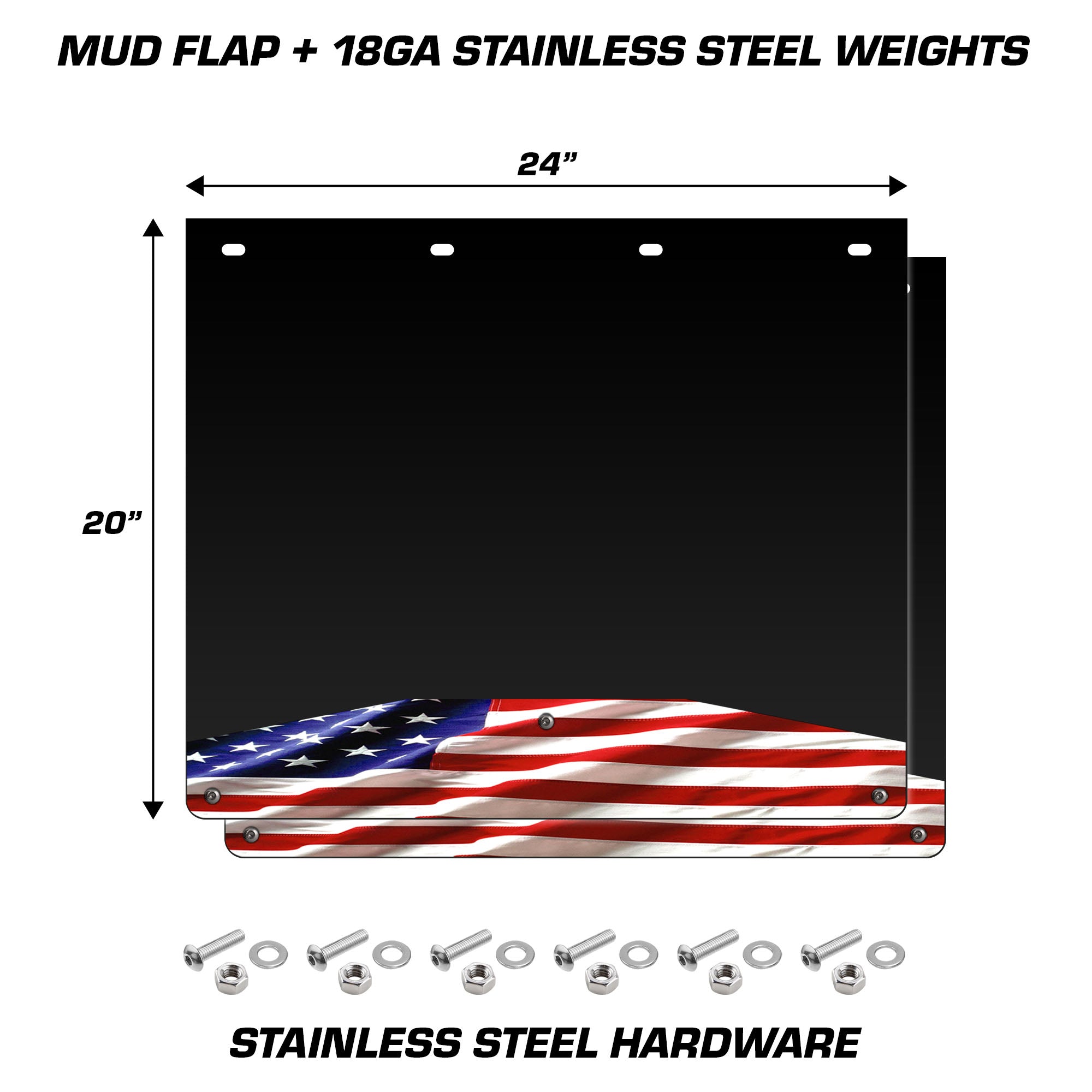 Mud Flap Splash Guards for Semi-Trucks with Stainless Steel Weights - American Flag