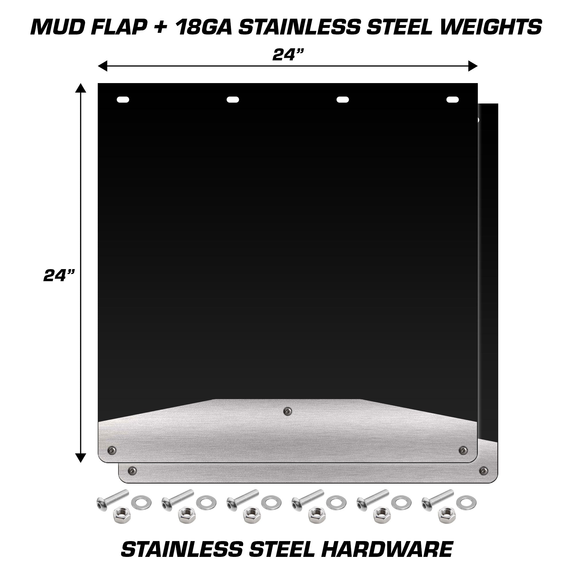 Mud Flap Splash Guards for Semi-Trucks with Stainless Steel Weights - Brushed Stainless Steel - RacerX Customs | Auto Graphics, Truck Grilles and Accessories