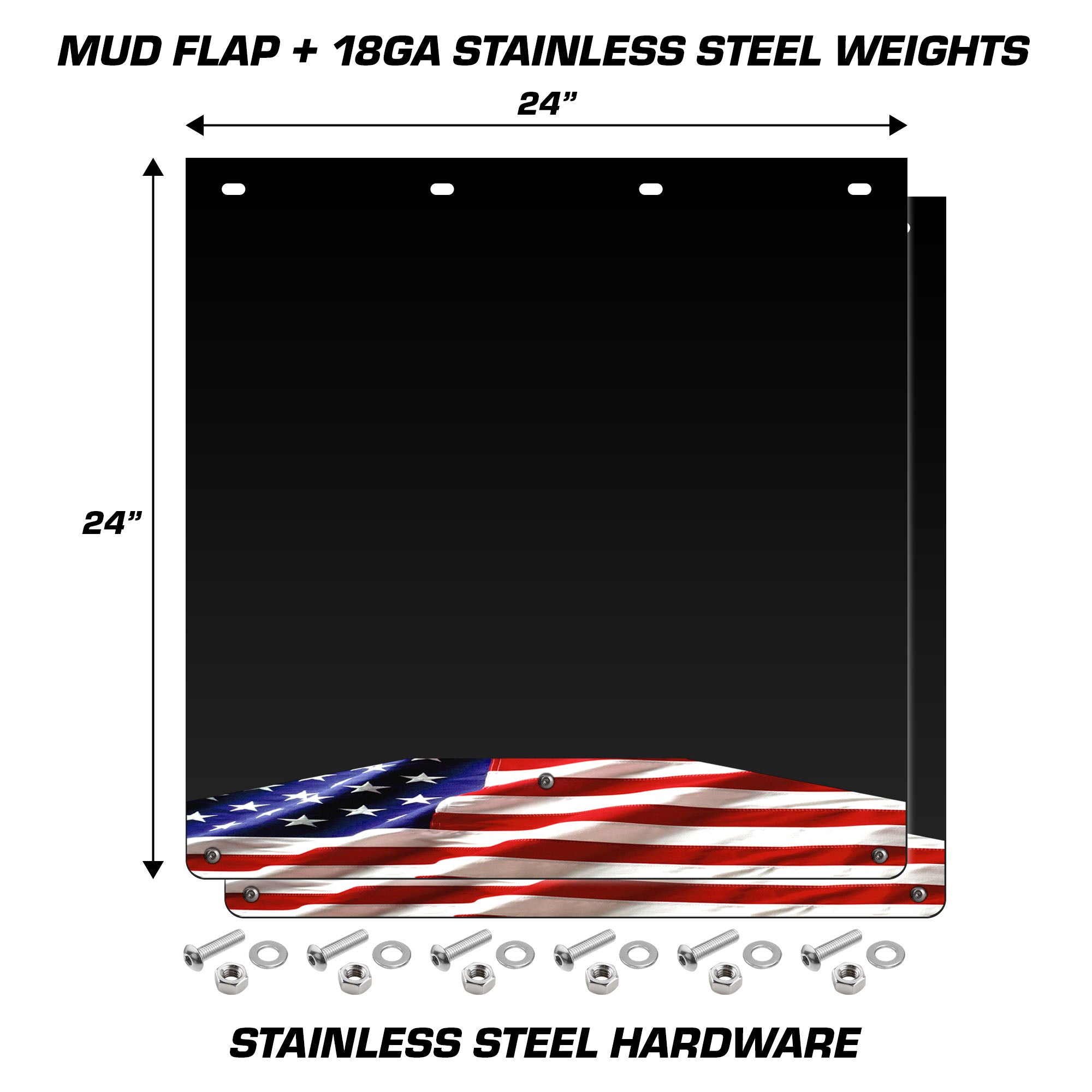 Mud Flap Splash Guards for Semi-Trucks with Stainless Steel Weights - American Flag
