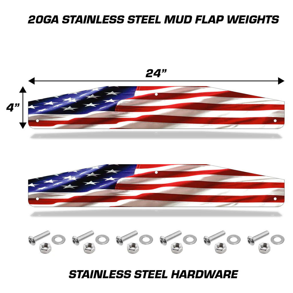 Mud Flap Splash Guards for Semi-Trucks with Stainless Steel Weights - American Flag