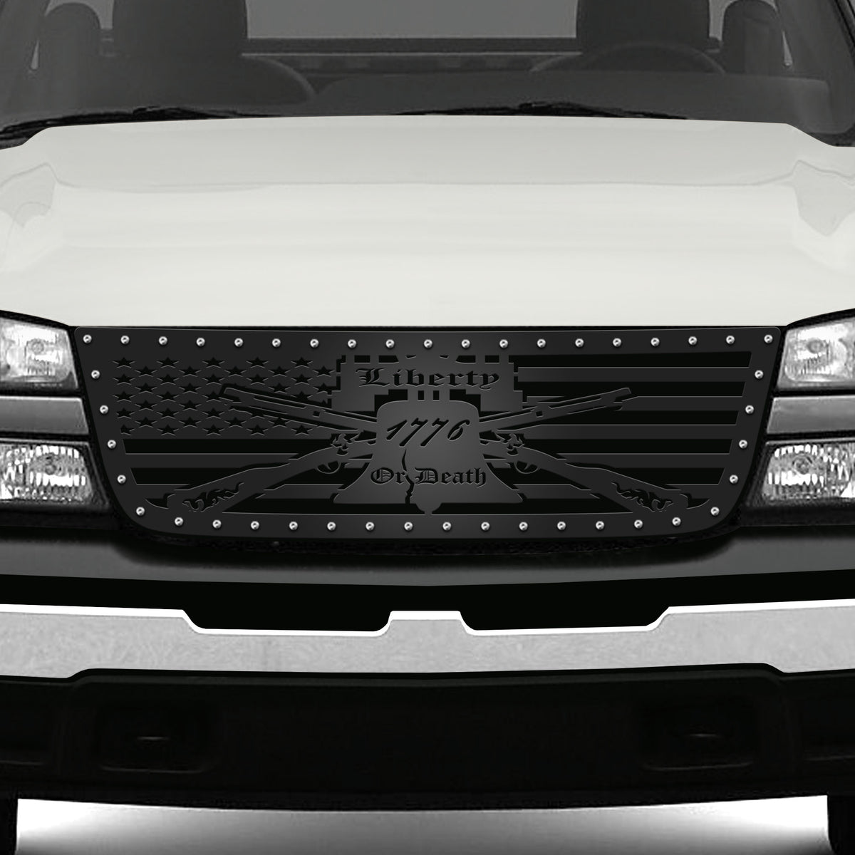 Chevy Silverado 1500/2500 Steel Grille ('03-'07) LIBERTY or DEATH - RacerX Customs | Auto Graphics, Truck Grilles and Accessories