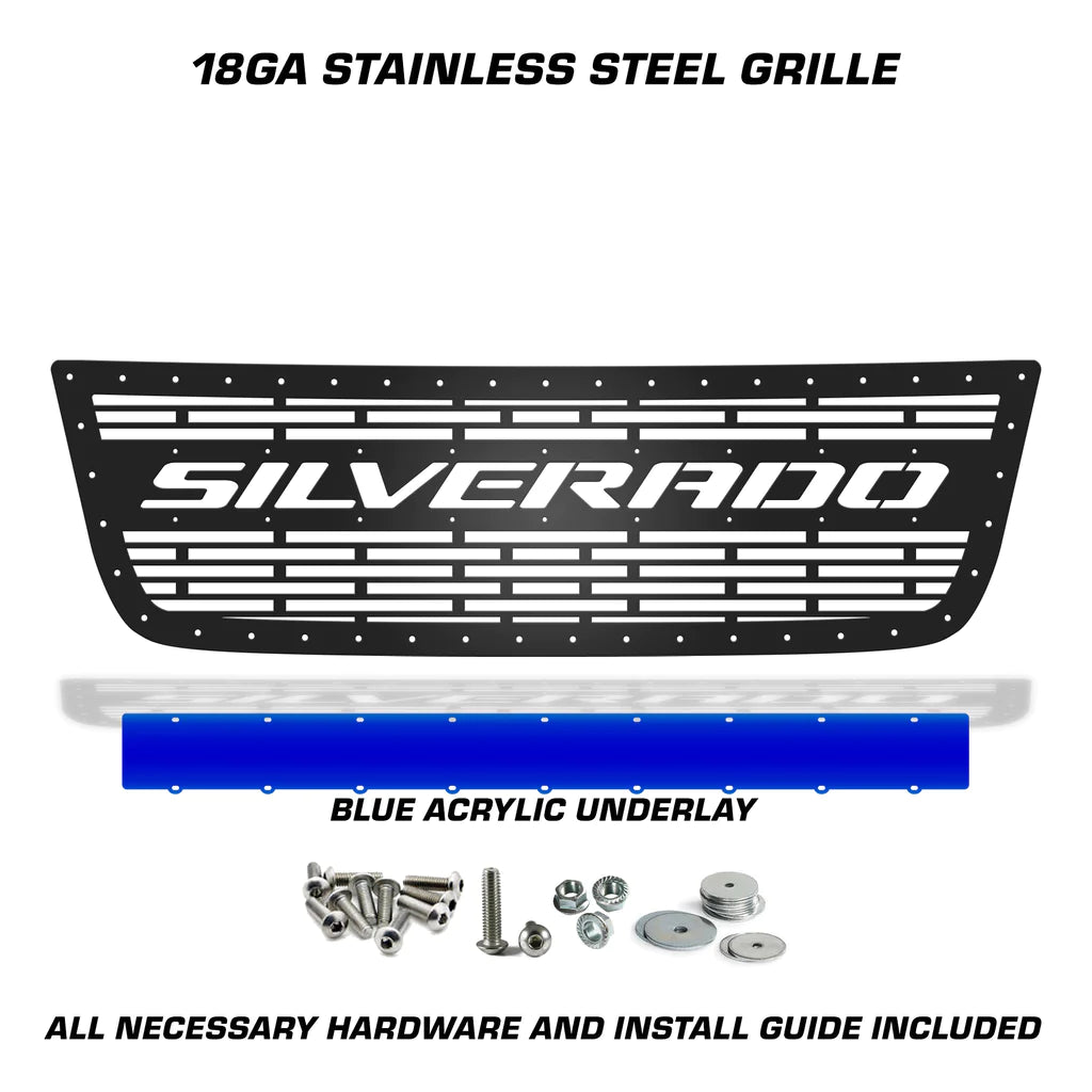 Chevy 1500/2500 Stainless Steel Grille ('03-'07) Blue Silverado - RacerX Customs | Auto Graphics, Truck Grilles and Accessories