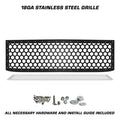 Satin black hex-pattern stainless steel grille with mounting hardware for 2015–2019 Chevy Silverado 2500/3500.