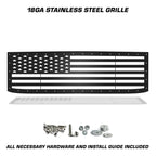 Black American flag grille with star and stripe cutouts for 2015–2019 Chevy Silverado 2500/3500.