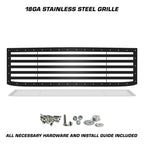Satin black horizontal Stripes stainless steel grille with mounting hardware for 2015–2019 Chevy Silverado 2500/3500.