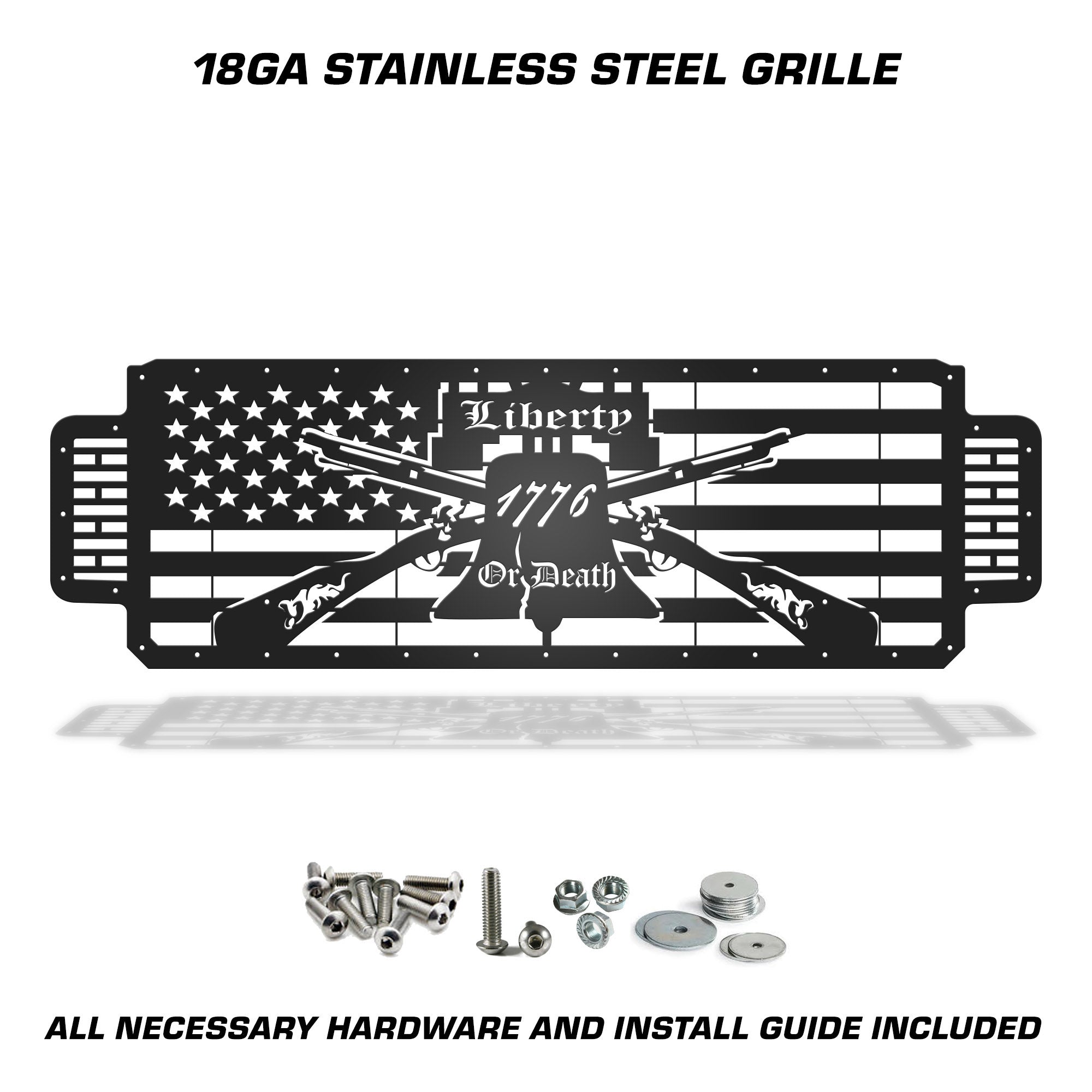 Steel Grille for Ford Super Duty F250/F350 ('17-'19) | LIBERTY OR DEATH - RacerX Customs | Auto Graphics, Truck Grilles and Accessories