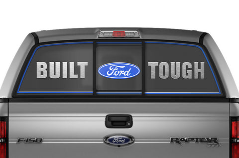 Ford Raptor F150 Rear Window Decal Graphics ('09-'14) BUILT TOUGH - BLUE