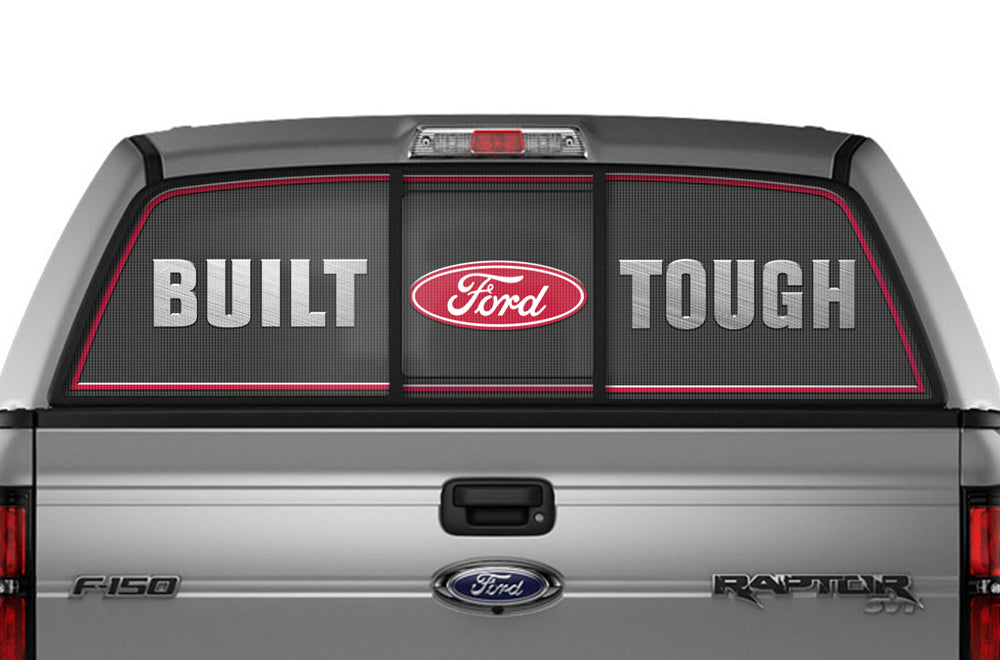 Ford Raptor F150 Rear Window Decal Graphics ('09-'14) BUILT TOUGH - RED - RacerX Customs | Auto Graphics, Truck Grilles and Accessories