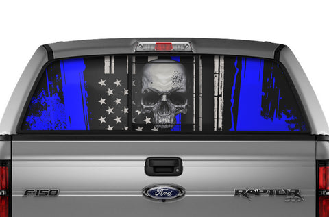 Ford Raptor Rear Window Decal Graphics ('09-'14) Blue Line Skull