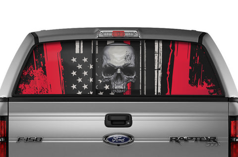 Ford Raptor Rear Window Decal Graphics ('09-'14) Red Line Skull