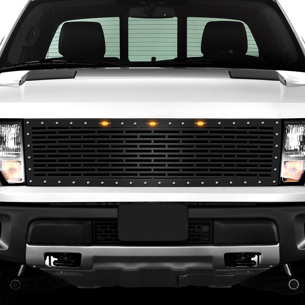 2010-2014 Custom Ford Raptor Grille All Black - BRICK Pattern – RacerX ...
