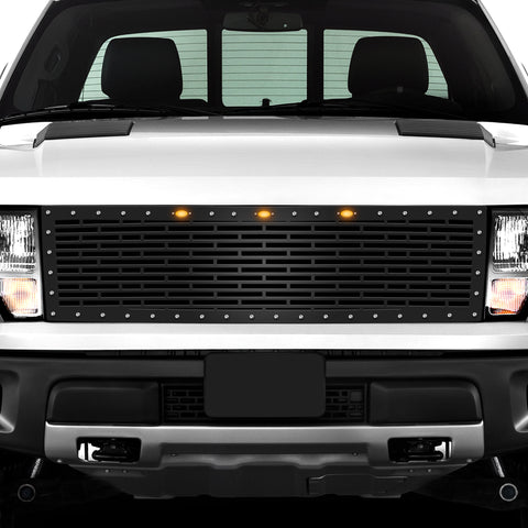 Ford Raptor Grille ('10-'14) Black Steel, BRICK Pattern - RacerX Customs | Auto Graphics, Truck Grilles and Accessories
