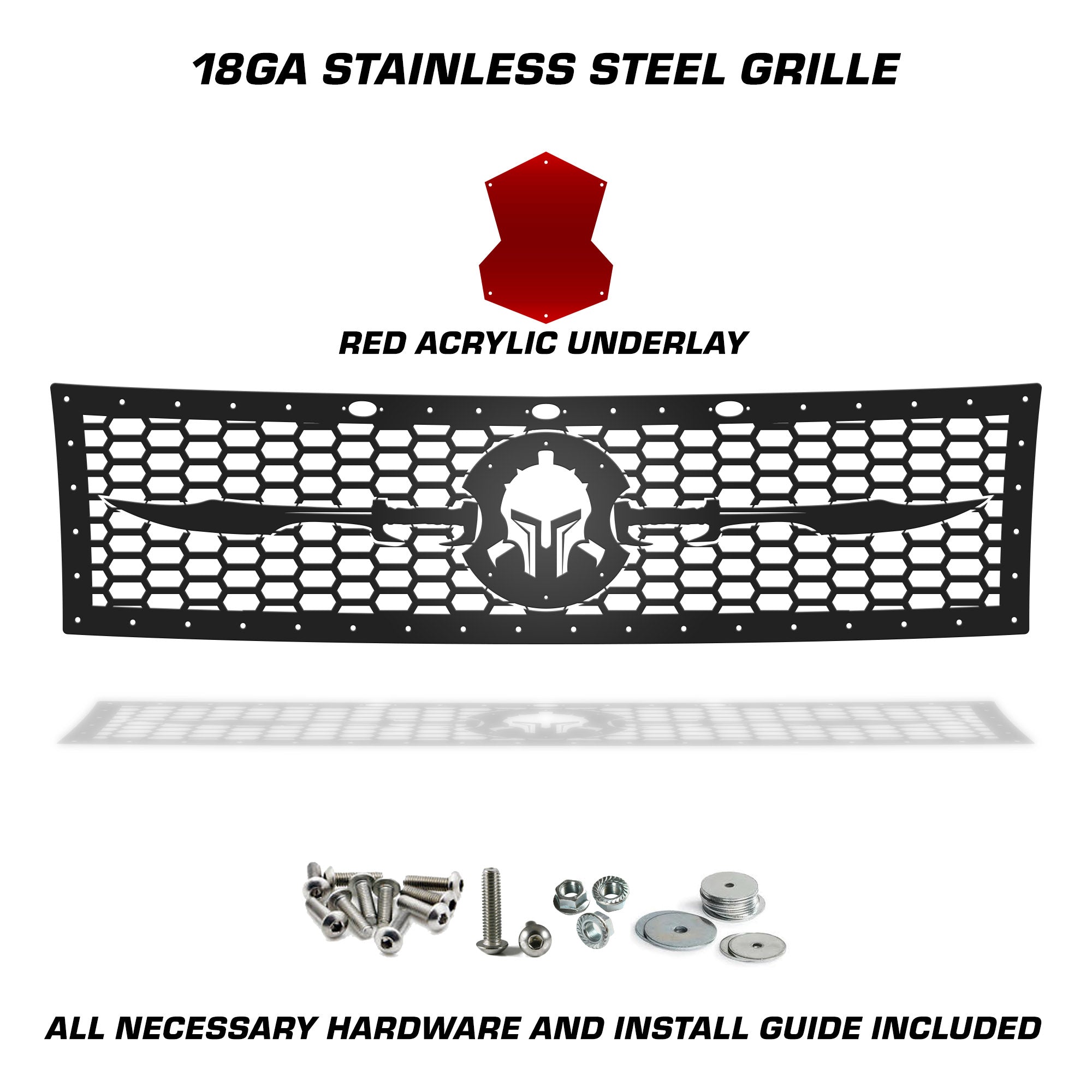 Ford Raptor Grille ('10-'14) Black Steel, Red SPARTAN - RacerX Customs | Auto Graphics, Truck Grilles and Accessories