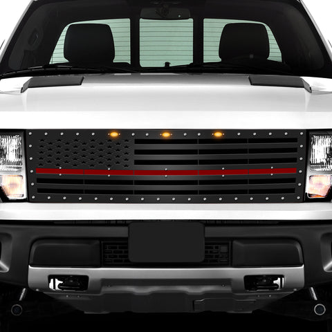 Ford Raptor Grille ('10-'14) Black Steel, Thin Red Line / w Acrylic Underlay
