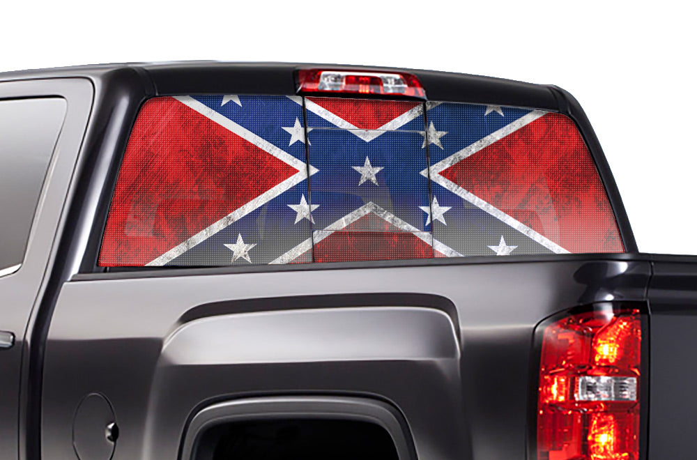 GMC Sierra Rear Window Decal Graphics ('14-'17) REBEL FLAG - RacerX Customs | Auto Graphics, Truck Grilles and Accessories