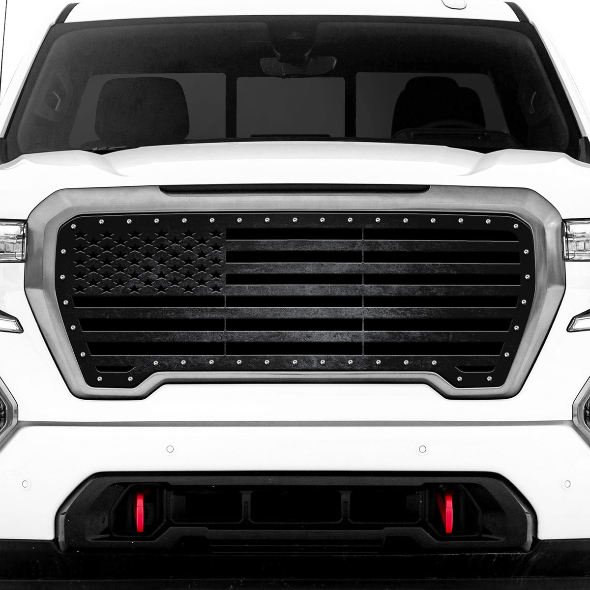 GMC Sierra Grille ('19-'21) Black Steel with PRINTED Distress AMERICAN FLAG