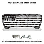 GMC Sierra Grille ('19-'21) Black Steel with PRINTED Subdued Camo on AMERICAN FLAG