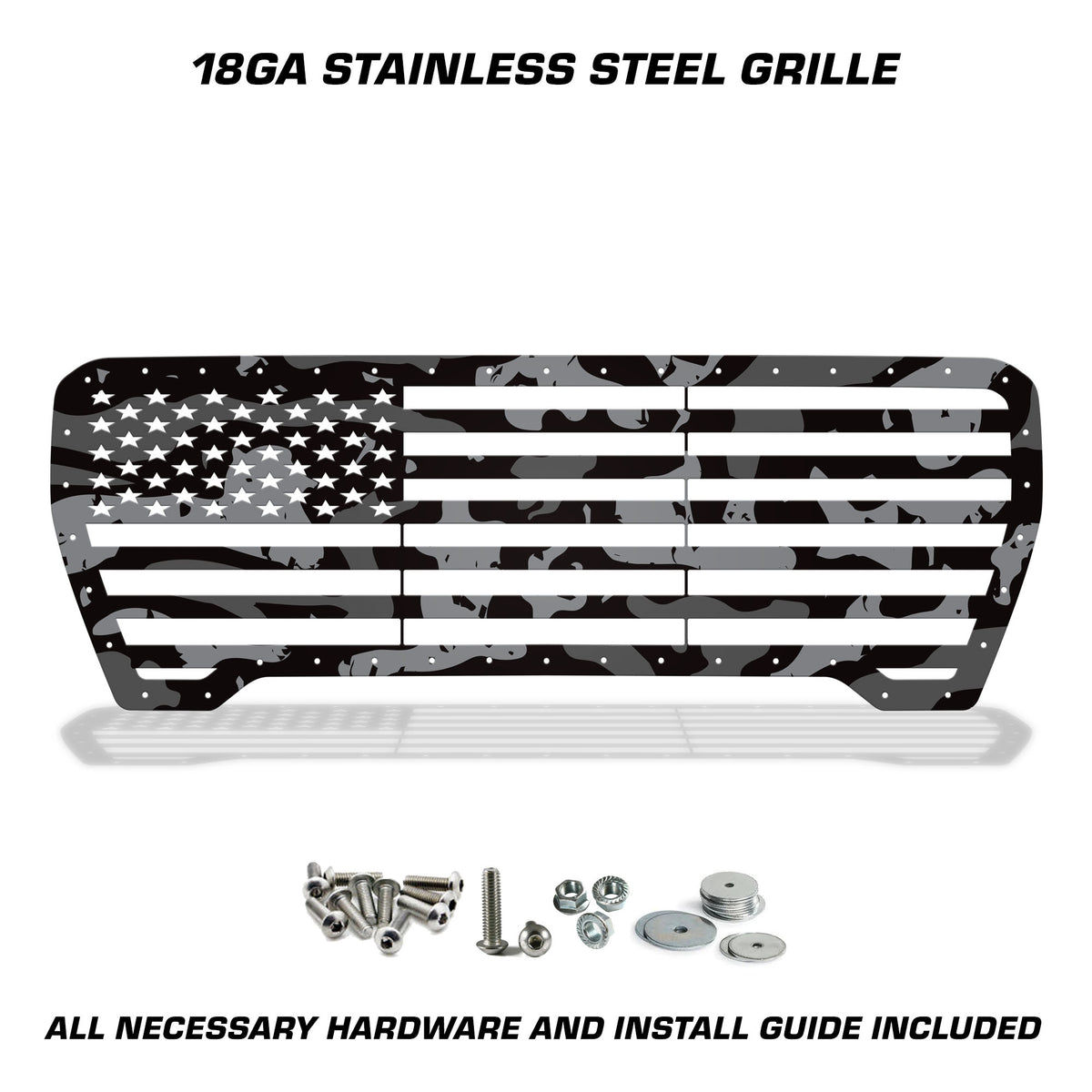GMC Sierra Grille ('19-'21) Black Steel with PRINTED Subdued Camo on AMERICAN FLAG
