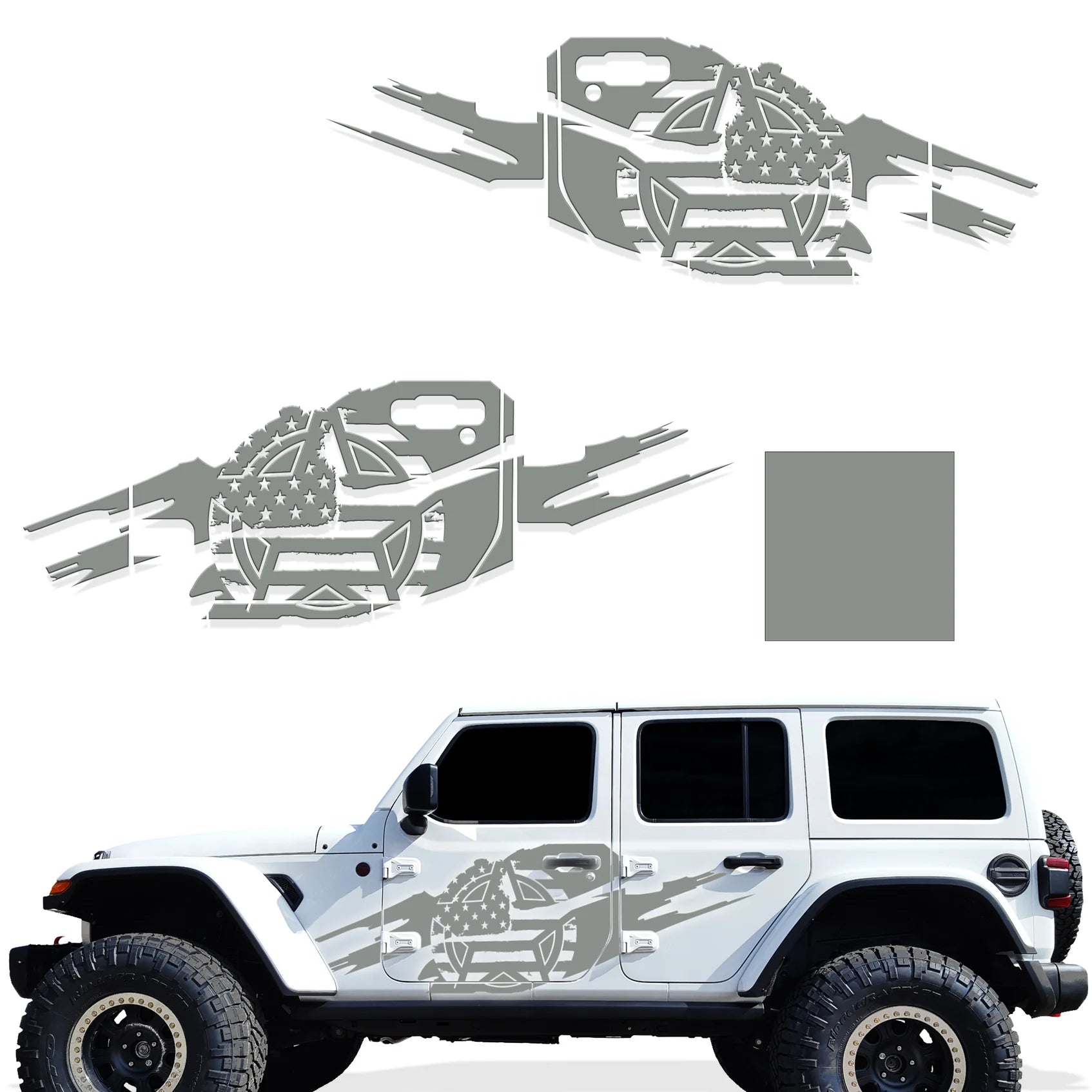 Jeep Wrangler 4-Door JL Vinyl Panel ('18-'22) TORN ARMY STAR design - RacerX Customs | Auto Graphics, Truck Grilles and Accessories