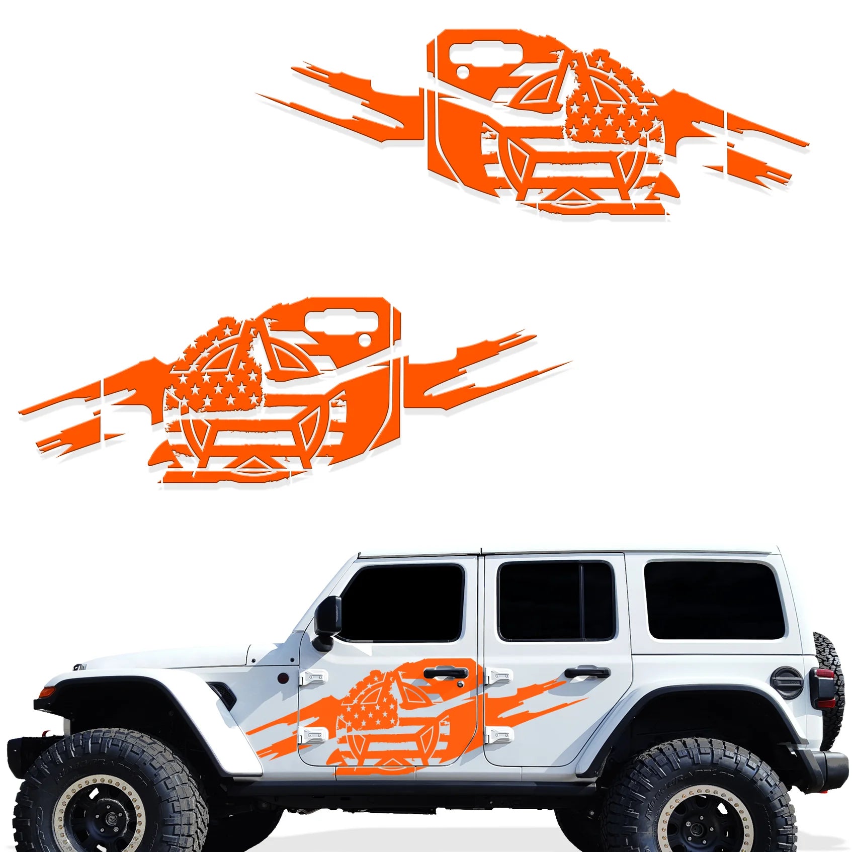 Jeep Wrangler 4-Door JL Vinyl Panel ('18-'22) TORN ARMY STAR design - RacerX Customs | Auto Graphics, Truck Grilles and Accessories