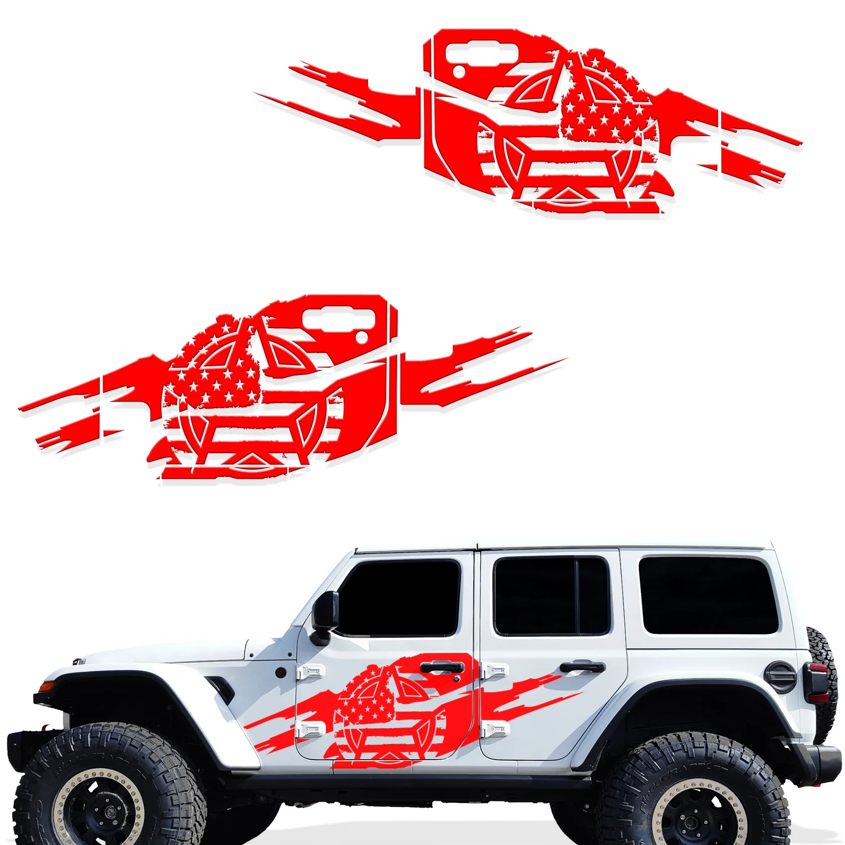 Jeep Wrangler 4-Door JL Vinyl Panel ('18-'22) TORN ARMY STAR design - RacerX Customs | Auto Graphics, Truck Grilles and Accessories