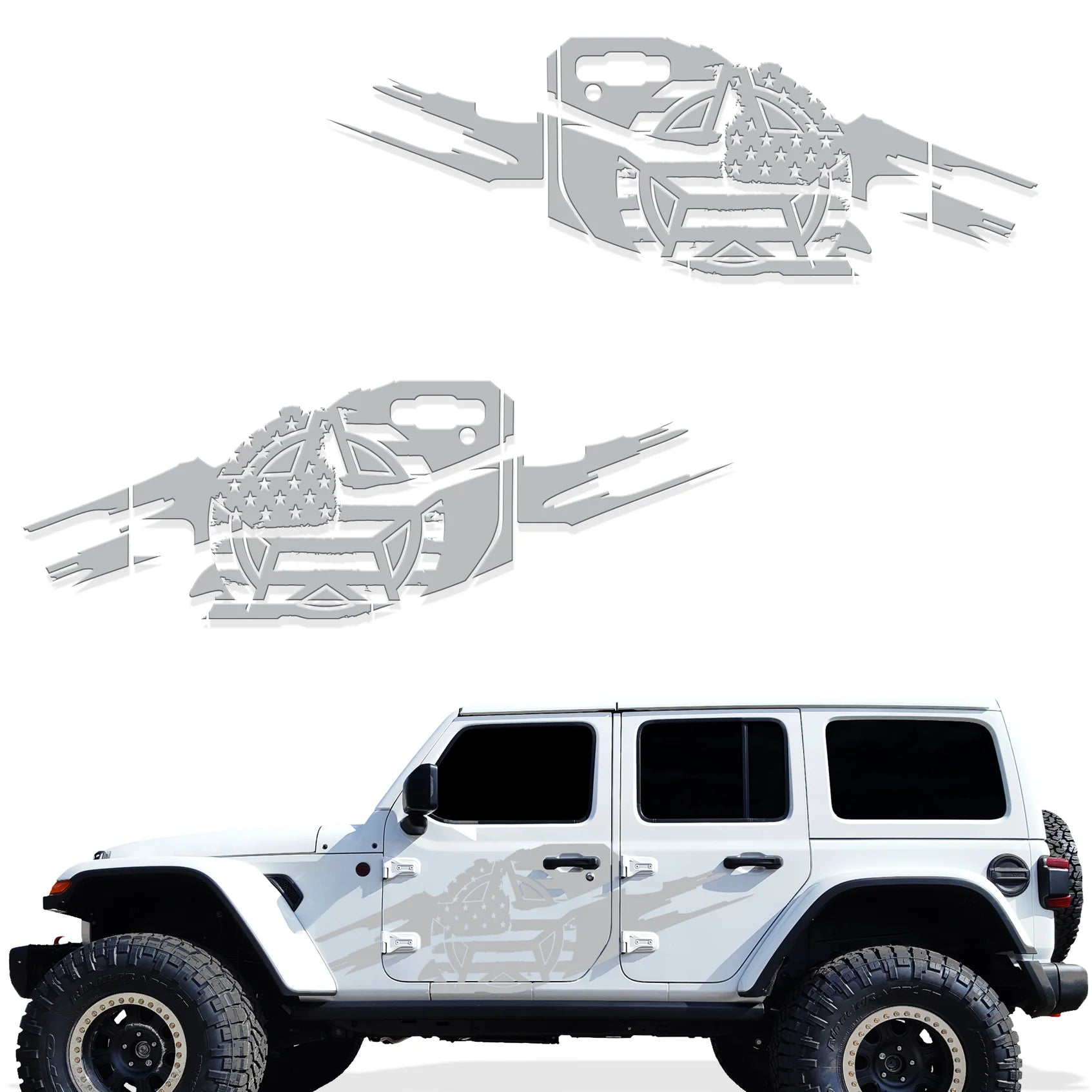 Jeep Wrangler 4-Door JL Vinyl Panel ('18-'22) TORN ARMY STAR design - RacerX Customs | Auto Graphics, Truck Grilles and Accessories