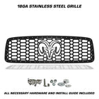 Dodge Ram Steel Grille ('02-'05) RAM HEAD - RacerX Customs | Auto Graphics, Truck Grilles and Accessories