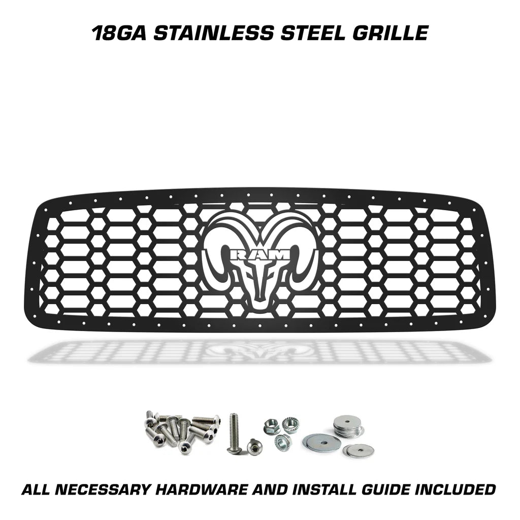 Dodge Ram Steel Grille ('02-'05) RAM HEAD - RacerX Customs | Auto Graphics, Truck Grilles and Accessories