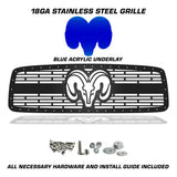 Dodge Ram Steel Grille ('02-'05) Blue RAM HEAD v2 - RacerX Customs | Auto Graphics, Truck Grilles and Accessories