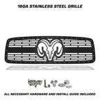 Dodge Ram Steel Grille ('02-'05) RAM HEAD v2 - RacerX Customs | Auto Graphics, Truck Grilles and Accessories