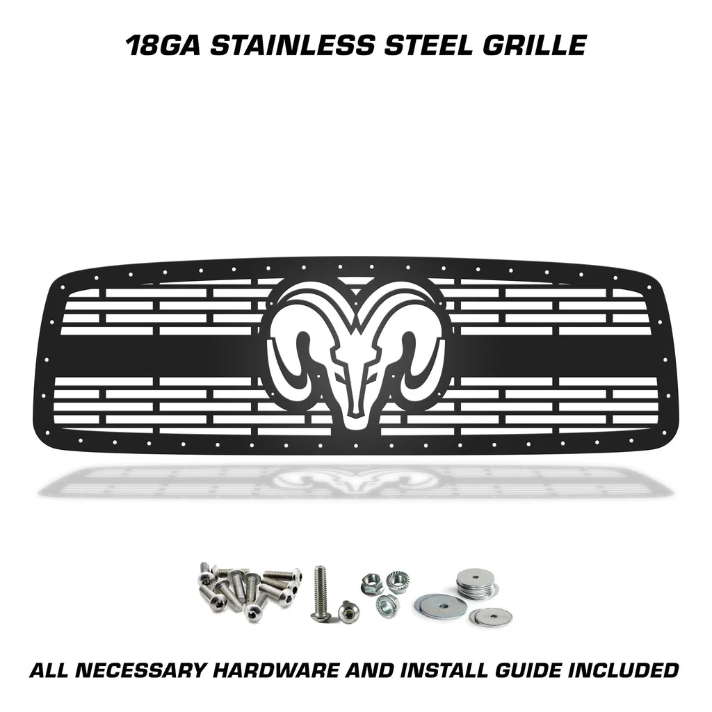 Dodge Ram Steel Grille ('02-'05) RAM HEAD v2 - RacerX Customs | Auto Graphics, Truck Grilles and Accessories
