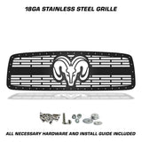 Dodge Ram Steel Grille ('02-'05) RAM HEAD v2 - RacerX Customs | Auto Graphics, Truck Grilles and Accessories