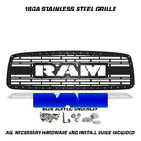 Dodge Ram Steel Grille ('02-'05) Blue RAM Logo - RacerX Customs | Auto Graphics, Truck Grilles and Accessories