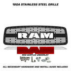 Dodge Ram Steel Grille ('02-'05) Red RAM Logo - RacerX Customs | Auto Graphics, Truck Grilles and Accessories