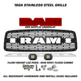 Dodge Ram Steel Grille ('02-'05) Red RAM Logo with LED Light Pods